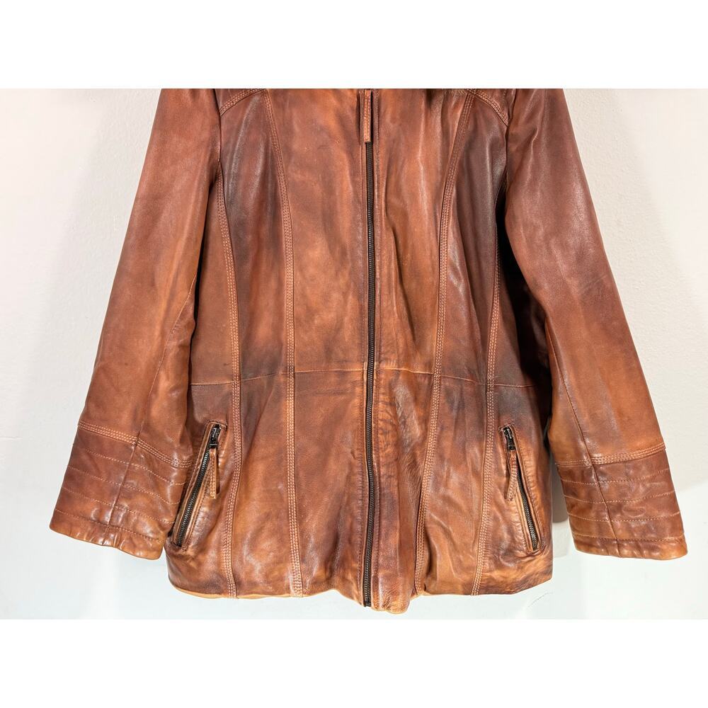 Wilsons Brown Leather Hooded Fur-Trim Jacket Women’s 1X Genuine Leather Coat - Picture 4 of 11